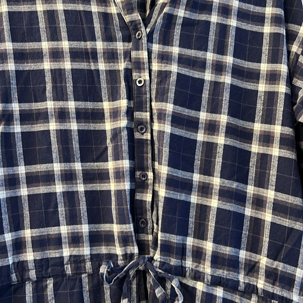 Annabelle navy white gray flannel plaid pocket shirt dress size Large - Picture 5 of 10